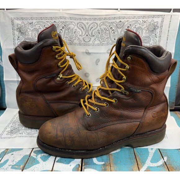 VTG Chippewa Sportility Men's Lace up Work Boots Size 12D Brown Waterproof - Picture 1 of 9